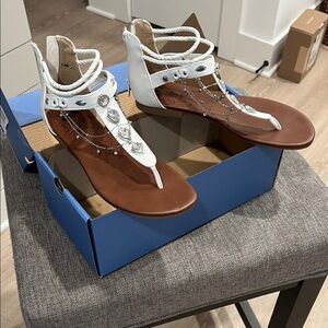 Jellypop White Braided T-Strap Jeweled Sandals